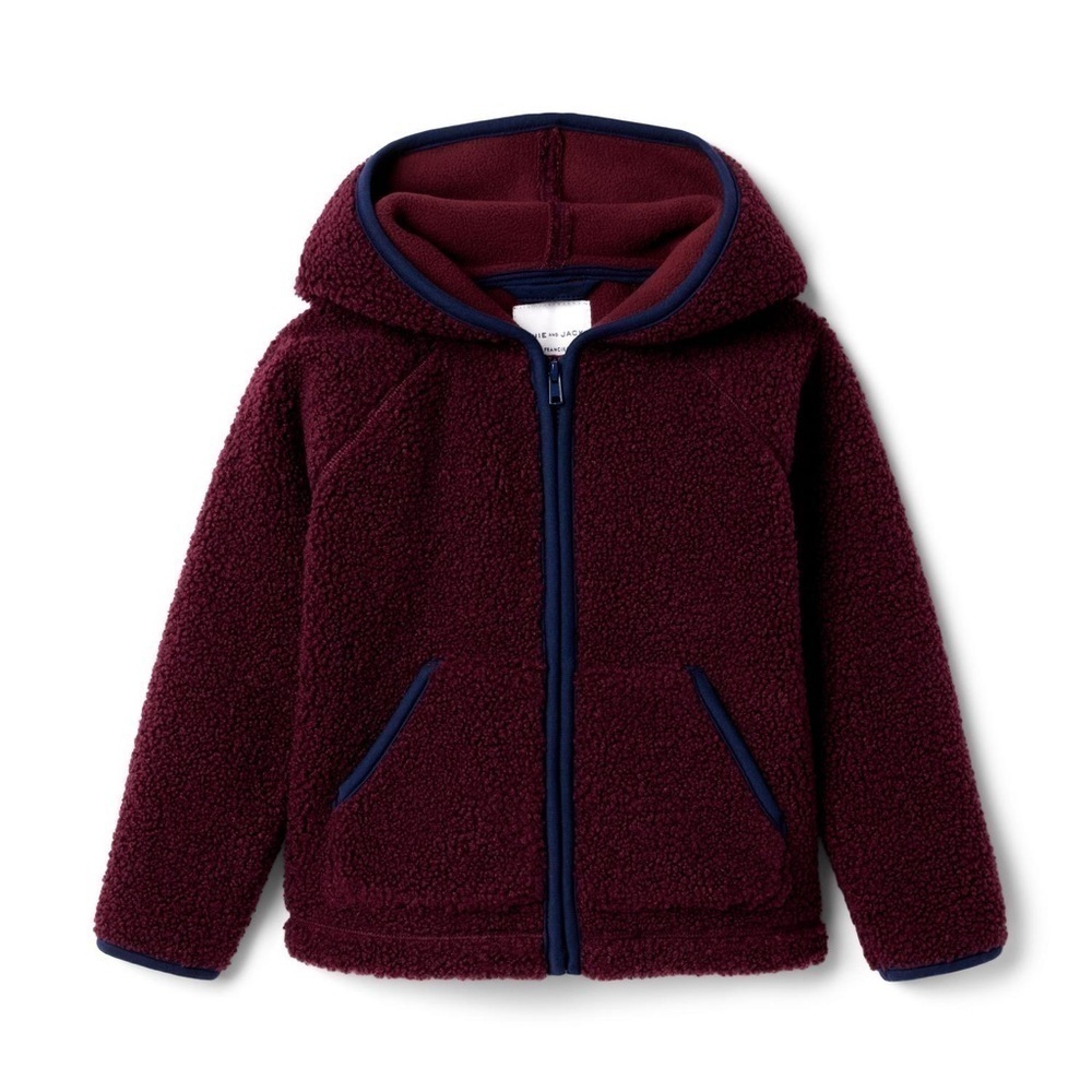 Janie and Jack Boucle Sweater Jacket Zip Hoodie burgundy blue 12M